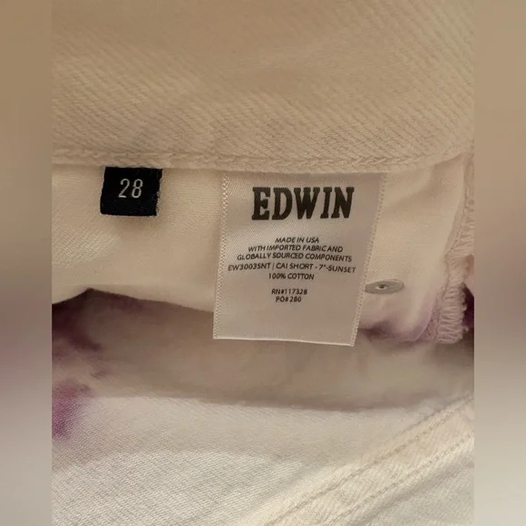 Edwin Cai Short Size 28 Womens 7" Inseam Sunset White Purple Denim Tie Dye